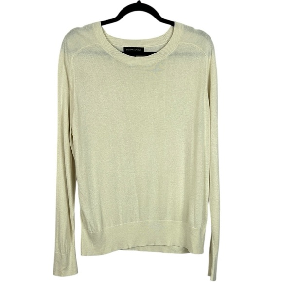 Banana Republic Yak Silk Blend Crewneck Long Sleeve Knit Sweater Large Cream - Picture 2 of 13